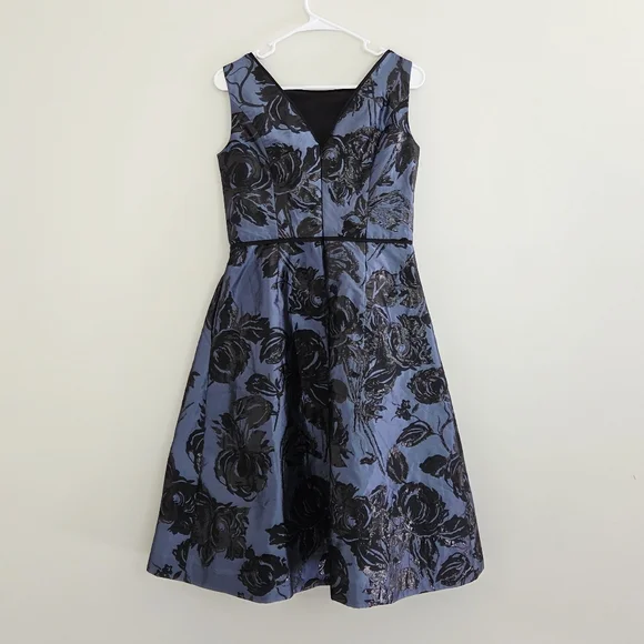 Kay Unger Jackie Floral Jacquard Sleeveless Midi Dress Blue Black Size 8 - Picture 5 of 7